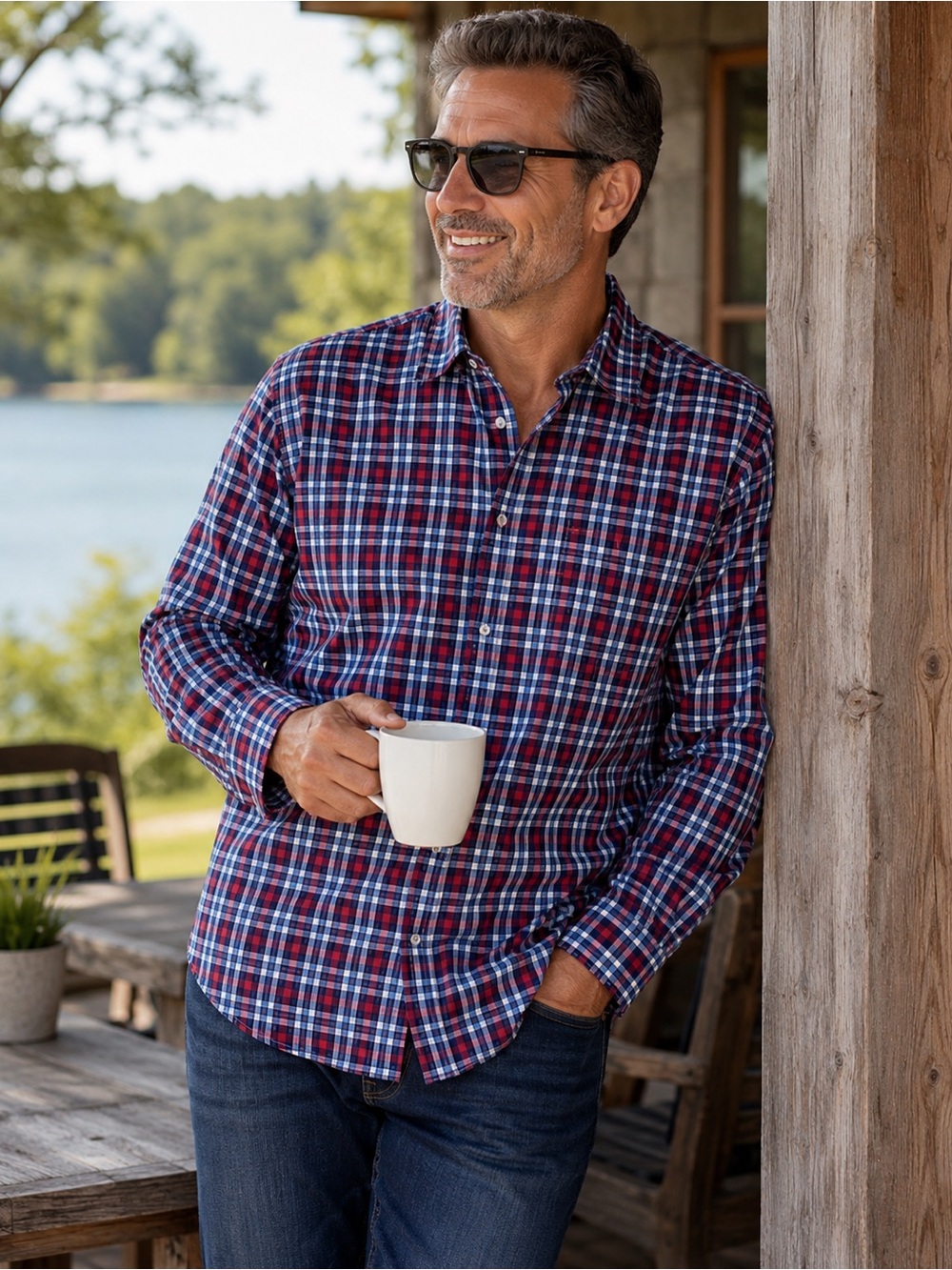 NWT Peter Millar Gander Cotton Plaid Button Front Shirt Men’s XXL Blue Red